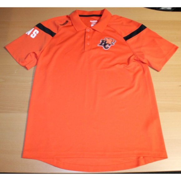 CFL Football British Columbia BC Lions Polo Shirt Medium Reebok PlayDry Orange - Picture 1 of 5